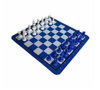 Baoblaze Jeu d'Échecs Plateau Caoutchouc Flexible Pièces Ensemble Portable Matériel Résistant pour Apprentissage Réflexion Stratégique Adapté Anniversaire École Fête, Bleu+Blanc