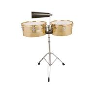 Baoblaze Latin Percussion Drum Timbales Kit Percussion Métalliques Cowbell Intégrée Pied Chrome Réglable 106 à 125.5 Cm Convient aux Spectacles Scéniques