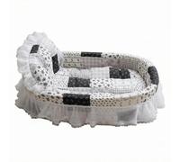 Baoblaze Lit pour Animaux Oval Panier Coussin Sofa Finition Volantée Autour de la Base et Maintien Latéral pour Un Couchage Cosy, Filet De Bateau Neuf - Fleur Noire Cassée