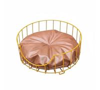 Baoblaze Lit Surélevé pour Animaux Lit Chien Canapé Panier Couchage avec Structure en Métal Anti-morsures Coussin Respirant Facile d'entretien Design Élégant, Rond, Doré, Taille Moyenne