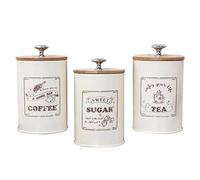 Baoblaze Lot de 3 boîtes de Cuisine hermétiques décorations avec couvercles, Beige métal Ferme Pays décor conteneurs pour Sucre thé Stockage 9..5cm