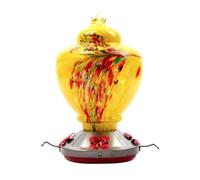 Baoblaze Mangeoire pour Oiseaux Distributeur Nectar Verre à la Main Coloré Réservoir Large Base Métal Amovible Recharge Facile Crochet Sécurisé Convient à Balcon Jardin Patio, C