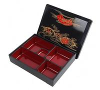 Baoblaze Multi Compartment Contain Boîte de Déjeuner Bento Cinq Compartiments Plateau Distinct Plastique Imprimé Couvercle Motifs Japonais Aspect Bois Adaptée