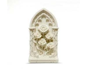 Baoblaze Panneau Décoratif Gothique Roses Sculptées Relief Ornemental pour Poupée Bureau Étu Bibliothèque, Blanc, Grand 15 8.3cm