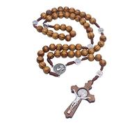 Baoblaze Pendentif Croix Chapelet en Bois, Décoration Chapelet Saint Benoît