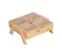 Baoblaze Plateau à Fruits Compartimenté En Bois Plateau Apéritif avec Couvercle Transparent Plateau de Service pour Fruits Secs et Bonbons Plateau de Rangement, 4 Grilles