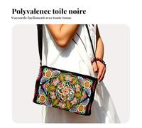 Baoblaze Pochette Bandoulière en Tissu Canvas Sac à Épaule Sac Porté Travers Bourse Zippée Brodée Artisane Légère avec Sangle Ajustable et Rangement Ordonné, Petit+Pivoine+Rouge