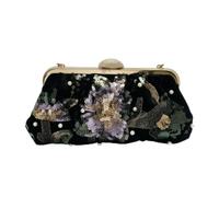 Baoblaze Pochette de Soirée Femmes Sac à Main Clutch Mini Sac à Chaîne Velours et Sequins avec Poignée Perles Fermoir Bijou Cadre Métal Décor Perles et
