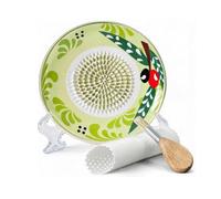 Baoblaze Râpe Ail Céramique Assiette Râpe Plateau Râpe Mini Râpe Décoration Méditerranéenne Branche d'Olivier Set avec Brosse Tube Éplucheur et Présentoir pour Gingembre Muscade Adaptée Cuisine Table