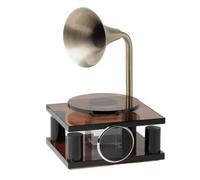 Baoblaze Réplique Phonographe Cristal Gramophone Décoration Vintage Miniature en Cristal et Haut-Parleur Métal Base Carrée et Disque Rond Silhouette Détaillée, Marron