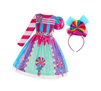 Baoblaze Robe Bonbon pour Petites Filles, Tenue de Princesse, Manches Courtes et Longues, Col Rond, Sucette, pour Jeux de Rôle de Vacances, 140