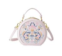 Baoblaze Sac à Main Femme Rond Brodé Bandoulière Circulaire Poignée Confortable Cuir PU Rangement Organisé avec Compartiments Motifs Floraux Élégants Adapté, Rose