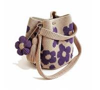Baoblaze Sac Crochet Main Fourre-tout Tissé Fleur Intervention Manuelle Détail Original Fixation Métallique Parfait Femme Routine Quotation, Violet, Violet