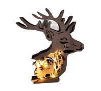 Baoblaze Sculpture d'animaux en 3D Cerf sculpté avec lumières d'intérieur Artisanat Décoration Murale Cadeau d'anniversaire Table en Bois