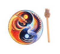 Baoblaze Shaman Drum Tambour Chamanique Rond Percussion Instrument Bois Bâton Objet Décoratif Adapté pour Célébration Rassemblement Cérémonie, Dragon et Phénix