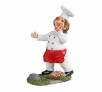 Baoblaze Statue Chef Porte-bouteille Vin Accessoire Décor Figurine Sommelier Présentoir Bouteilles Résine Faite Main Esprit, Chef Cuisinière Femme, Mains Ouvertes, Tablier Rouge, Panier De Fleurs