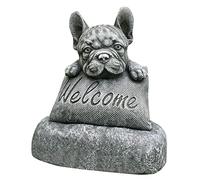 Baoblaze Statue de Bouledogue français, Bienvenue de Bouledogue français sur Une décoration de Jardin à la Maison de Socle, Statue de Chien pour Le Jardin