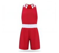 Baoblaze Tenue de Boxe Femme Ensemble de Sport Débardeur Short Muay Thaï Textile Polyester Doux Peau et Mobilité Active Adaptée à l'Entraînement Compétition Sparring Cours en Salle, Rouge, 120