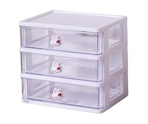 Baoblaze Tiroir de Bureau Organisateur Compartiments Rangé Support de Maquillage Empilable Espace de Rangement Armoire à Bijoux pour Salle de Bain Coiffeuse Ma, 3 Tiroirs Blanc