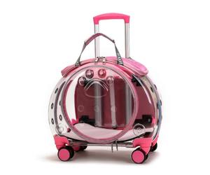 Baoblaze Transporteur pour Animaux Chariot à roulettes Sac à Dos Cage Valise Compartiment Avant Rond Fermeture Zip Ventilation Multiple Adapté aux Visites Vétérinaires Promenades, Rose