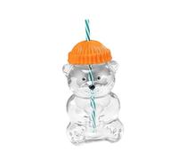 Baoblaze Verre Ours Forme avec Paille Bouteille à Jus Récipient à Boisson avec Couvercle Gobelet Décoratif Transparent Design Charmant En Verre pour Café Thé L, Orange