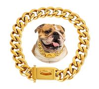 BAOBOTE Chaîne pour chien dorée de 20 mm, collier à maillons cubains avec boucle sécurisée, solide et anti-mastication pour chiens de taille moyenne (61 cm, doré)