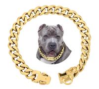 BAOBOTE Collier pour chien en acier inoxydable doré de 15 mm avec chaîne à maillons cubains très résistant à la mastication (50,8 cm, doré)