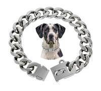 BAOBOTE Collier pour chien en argent de 23 mm avec maillons cubains, collier de dressage très résistant à la mastication pour chiens de taille moyenne (61 cm, argenté)