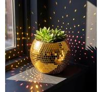 BAOBYAO Jardinière à boules disco, décoration boule disco en verre miroir pour centre de table, fête, bar, bureau, cuisine (doré)