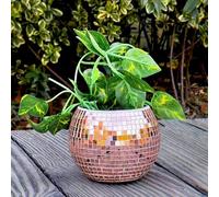 BAOBYAO Pot de fleurs en forme de boule discothèque, pot de fleurs disco, support de plante disco, décoration en verre miroir pour centres de table, fête, bar, bureau, cuisine (or rose, 7,6 x 10,2 x