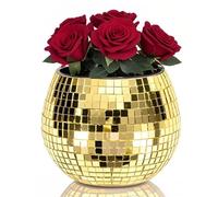 BAOBYAO Pot de fleurs en forme de boule discothèque, pot de fleurs disco, support de plante disco, décoration en verre miroir pour centres de table, fête, bar, bureau, cuisine (doré, 7,6 x 10,2 x 10,2