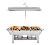 BAOCHADA Chauffe-plats 9 l - Plaque chauffante - Avec 3 récipients et couvercles - Chauffe-plats - En acier inoxydable - Pour fêtes, mariages, restaurants, avec