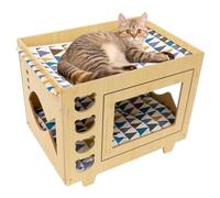 BAOCHADA Maison pour chat en bois avec matelas - Maison pour chat - Intérieur pour chat - Avec hamac en lin - Niche pour chat en bois - Quatre saisons - Pour chats - 55 x 40 x 44 cm (beige)