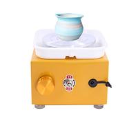 BAOCHADA Mini machine de poterie électrique - 2000 tr/min - Vitesse réglable - 10 cm - Plateau tournant en métal - Avec outil de moulage d'argile et bac en ABS - Pour bricolage de poterie - Jaune