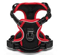 BaoCheng Harnais pour chien anti-traction - Maille respirante - Facile à charger et à décharger - 3 boucles - Sécurité - Soulage la toux - Réfléchissant (noir + rouge, XL)