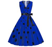 BaoDan Robe à Pois Femme Pin up Rockabilly Vintage Robe de Bal Cocktail Soirée Femme Courte Rétro Robe Bustier Dos nu Femme Col V Ronde Sans Manches A-Line Plissée