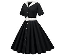 BaoDan Robe Annee 20 30 40 50 60 70 Pin Up Rockabilly Vintage Robe de Cocktail Soirée Communion Femme Mi-Longue Rétro Robe à Pois Plissée Col V Manche Courte au Genou A-Line pour Anniversaire