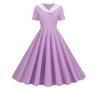 BaoDan Robe Cocktail Femme Robe Cocktail Femme Robe Annee 20 50 60 Robe à Col En V à Double Boutonnage Mince Et à Ourlet Fin De Style RéTro Pour Femmes 7-purple