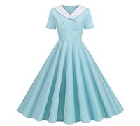 BaoDan Robe Cocktail Femme Robe Cocktail Femme Robe Annee 20 50 60 Robe à Col en V à Double Boutonnage Mince Et à Ourlet Fin De Style RéTro pour Femmes, XL, Light Blue-c