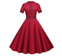 BaoDan Robe Cocktail Femme Robe Cocktail Femme Robe Annee 20 50 60 Robe Vintage à Manches Courtes Et Col Montant De Couleur Unie Pour Femmes 3-red