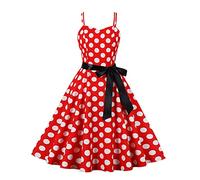 BaoDan Robe Cocktail Femme Robe Vintage à Grand Ourlet En Dentelle à Pois Imprimée Dos Nu A-Line Pour Femmes Robe Années 20-50 Pin Up Femme pour Soirée Cocktail 5-rouge XL