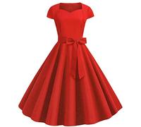 BaoDan Robe De Cocktail Femme Retro à Pois Annee 20-50 Pin Up Vintage Soirée Communion Mi-Longue Rétro Plissée Manche Courte Au Genou A-Line Pour Anniversaire