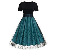 BaoDan Robe De Soiree Femme Robe Annee 50 Robe à Manches Courtes En Maille à Pois En Tulle Pour Femmes Des Années 50 Robe De Cocktail 4-dark Green XXL
