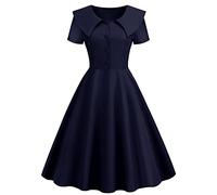 BaoDan Robe Femme Robe Coktail Femme Robe De Soiree Femme Robe Vintage à Revers Manches Courtes Robe Slim A-Line pour Femmes