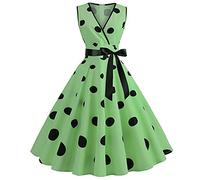 BaoDan Robe Vintage Années 50 Pin Up Femme Grande Taille de Soirée Cocktail Cérémonie Longue Rétro Rockabilly à Pois Plissée Col V Sans Manches A-Line