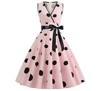 BaoDan Robe Vintage Années 50 Pin Up Femme Grande Taille de Soirée Cocktail Cérémonie Longue Rétro Rockabilly à Pois Plissée Col V Sans Manches A-Line