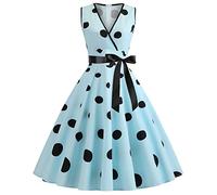 BaoDan Robe Vintage Années 50 Pin Up Femme Grande Taille de Soirée Cocktail Cérémonie Longue Rétro Rockabilly à Pois Plissée Col V Sans Manches A-Line