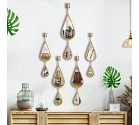 BAODANFU Lot de 5 miroirs muraux décoratifs en Forme de Goutte dorée pour Chambre à Coucher, Salon, entrée, Salle de Bain, Meuble-lavabo, Cadre en métal doré Laiton