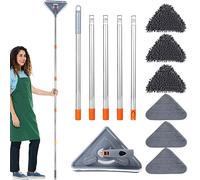 BAODBF Balai triangulaire rotatif à 360°, réglable, avec tampon de nettoyage en microfibre, pour sols et murs, bleu
