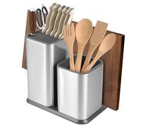 BAODBF Bloc à couteaux universel 3 en 1 sans couteau, porte-couteaux carré en acier inoxydable avec fentes et support de rangement multifonction, porte-couteaux avec trou d'écoulement pour couteaux